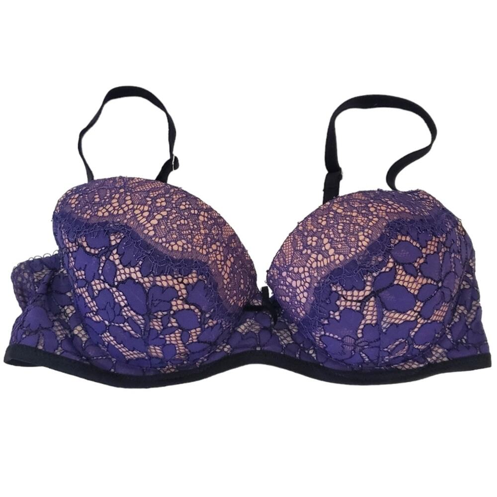 Victoria's Secret 32C Dream Angels Lined Demi Lace Bra Purple Black
